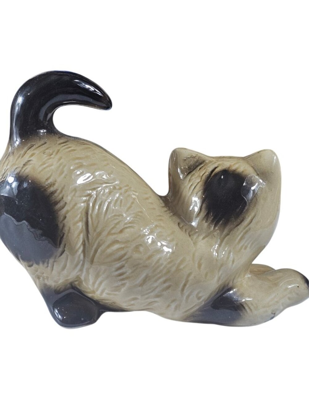 Anheuser-Busc Beige and Tan Brown Cat with Blue Eyes Crouched Cat Figurine - Picture 3 of 11